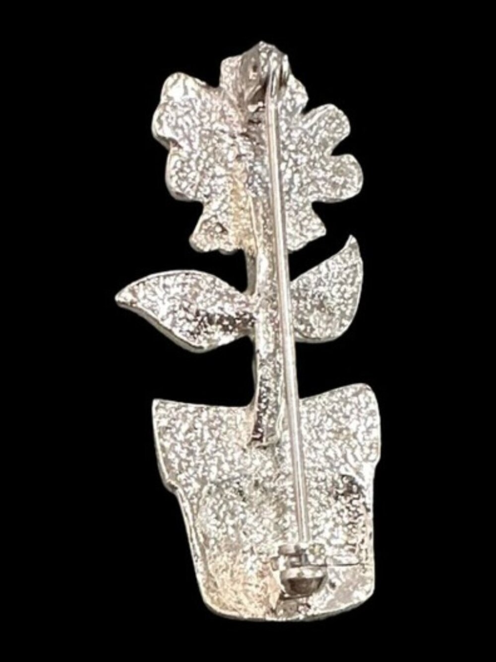 Vintage Silver-Tone Flower Pot Brooch With Pink Enamel Petals & Green Leaves 1.7 - Picture 2 of 2